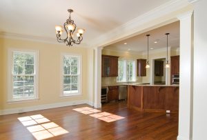 open kitchen and dining area in upscale home
