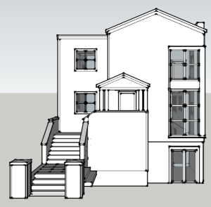 Concept sketch of a home remodel showing exterior design layout, window placement, and proportions during early design-build planning.